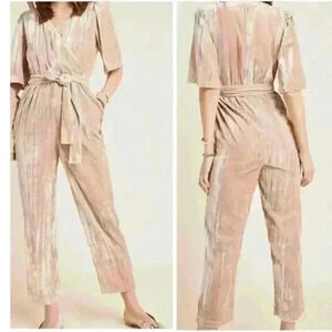 Anthropologie Dolan Mandy Crushed Cream Velvet Jumpsuit in Champagne